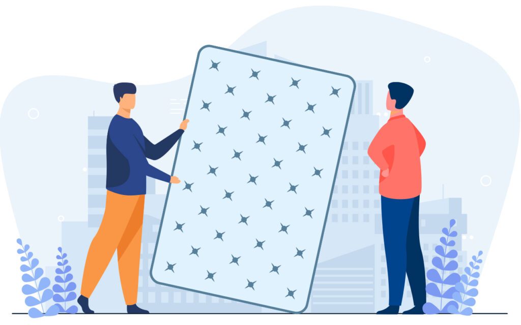 movers removing mattress outside