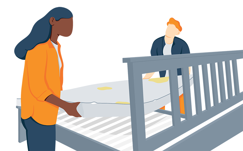 workers moving mattress